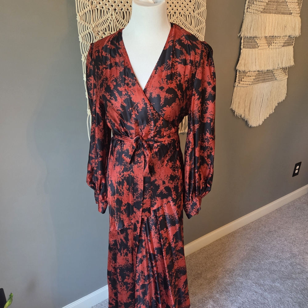 Anthro Red and Black Floral Maxi Wrap Dress